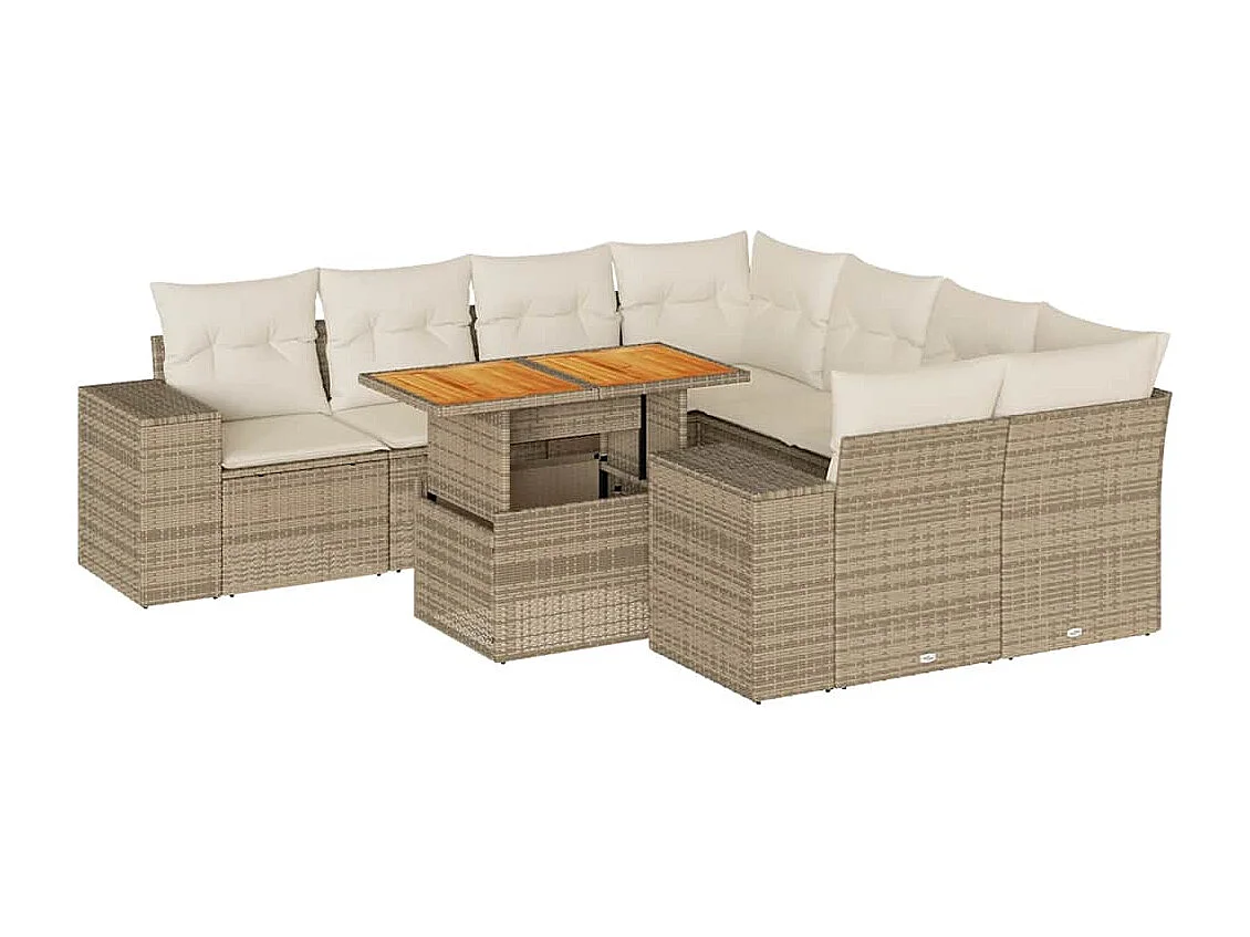 Salon de jardin avec coussins 9 pcs beige résine tressée