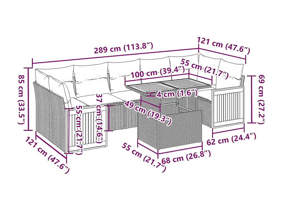 8-tlg. Garten-Sofagarnitur mit Kissen Beige Poly Rattan Akazie