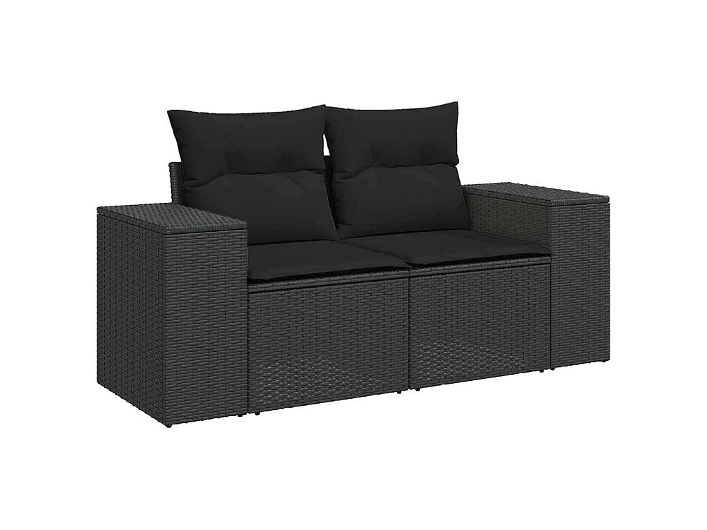 9-delige Loungeset met kussens poly rattan zwart