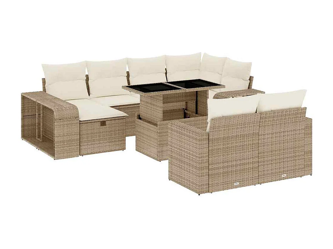 Set Divani da Giardino 11 pz con Cuscini Beige in Polyrattan