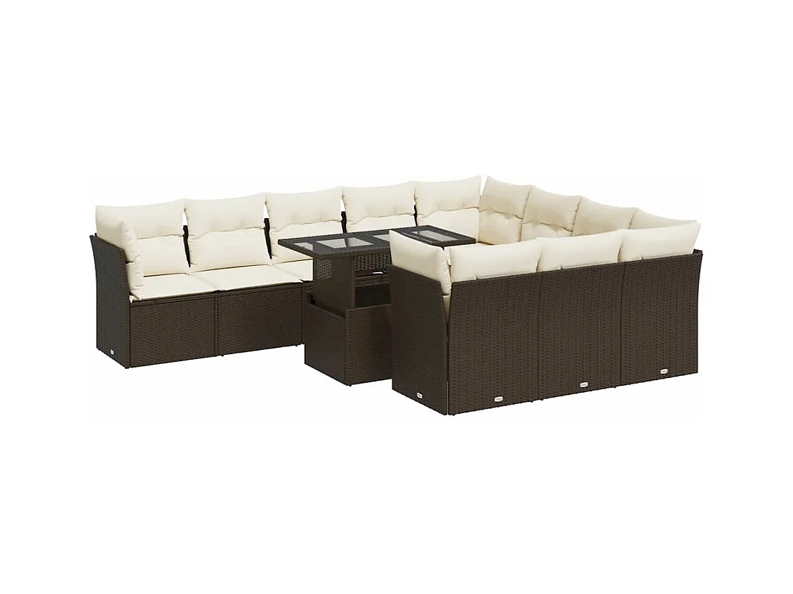 11-delige Loungeset met kussens poly rattan bruin