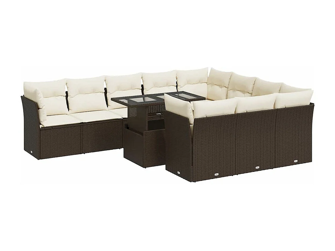 Salon de jardin et coussins 11 pcs marron résine tressée