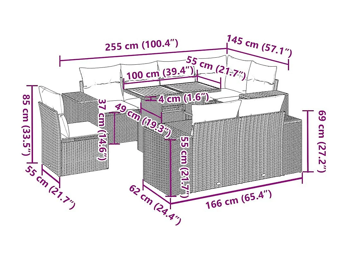 Salon de jardin avec coussins 9 pcs beige résine tressée