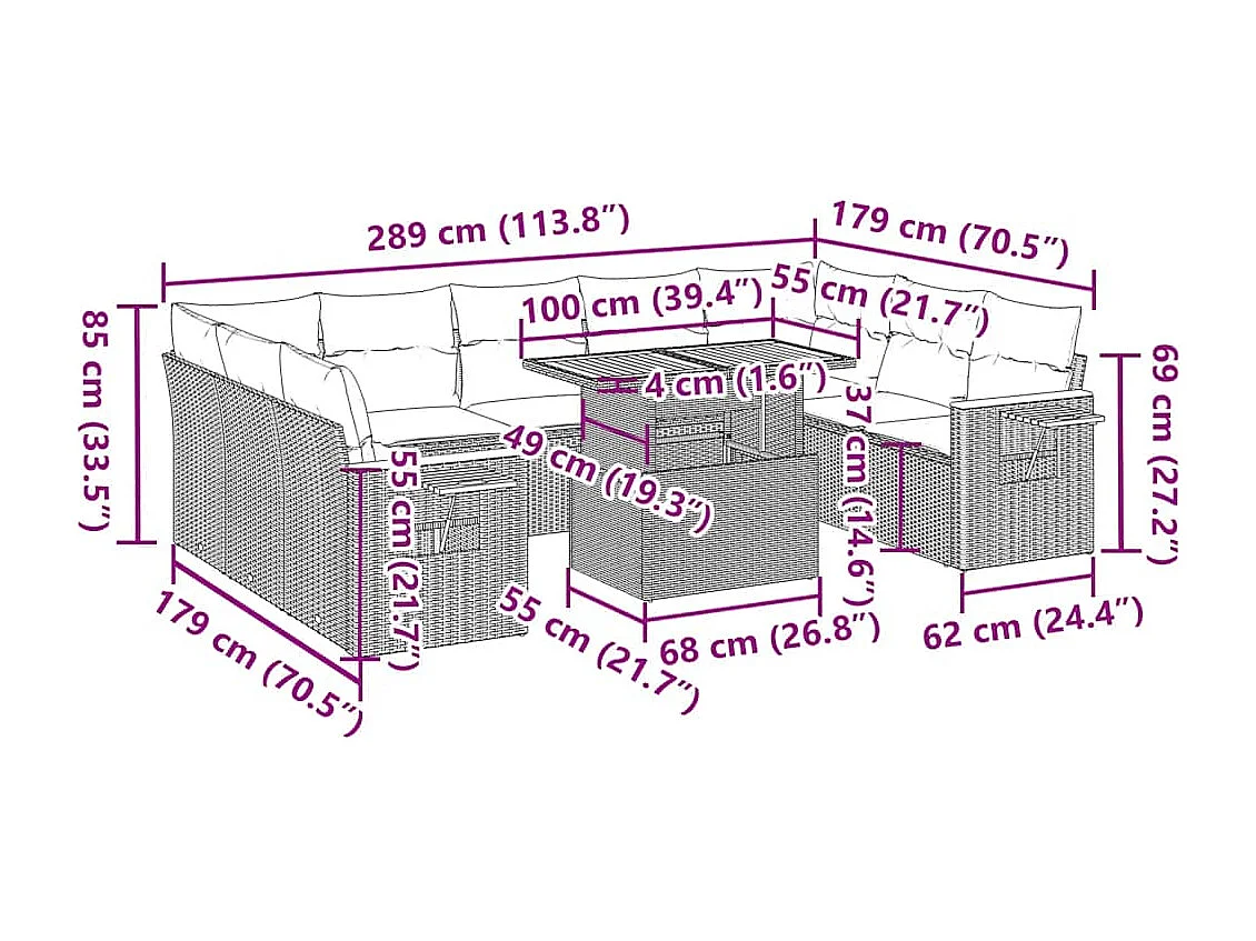 10-tlg. Garten-Sofagarnitur mit Kissen Schwarz Poly Rattan