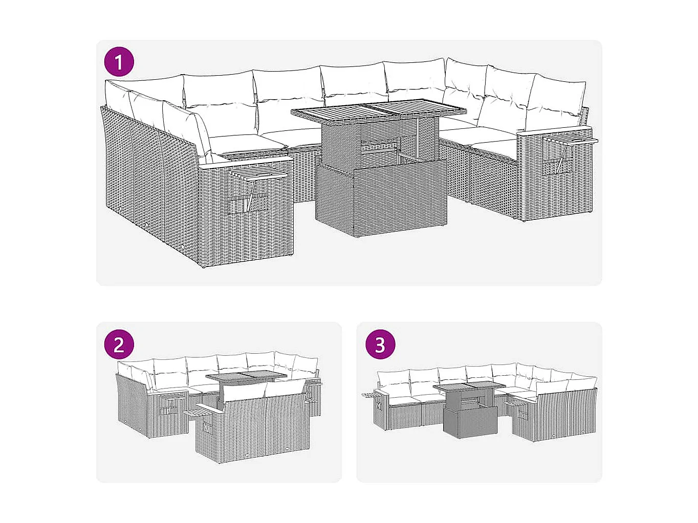 10-tlg. Garten-Sofagarnitur mit Kissen Schwarz Poly Rattan