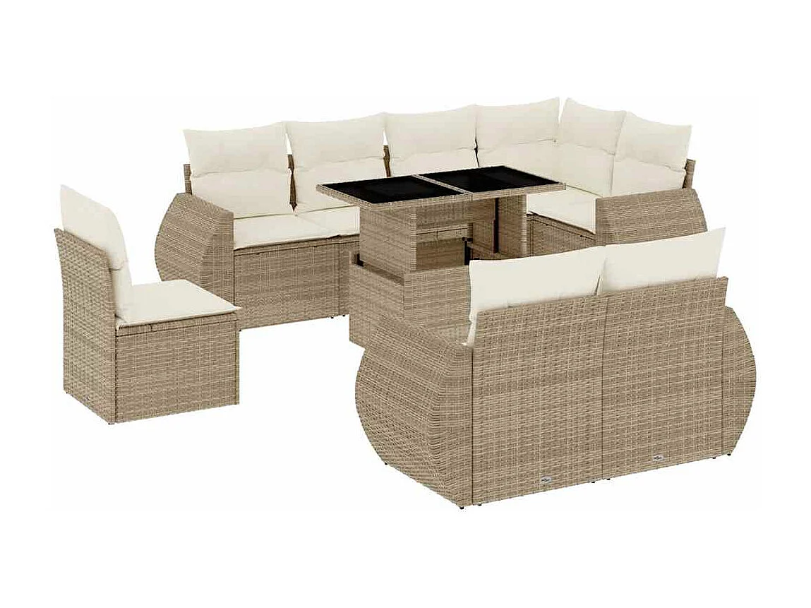 9-delige Loungeset met kussens poly rattan beige