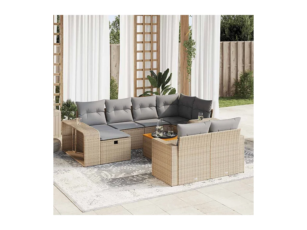 11-delige Tuinset met kussens poly rattan beige