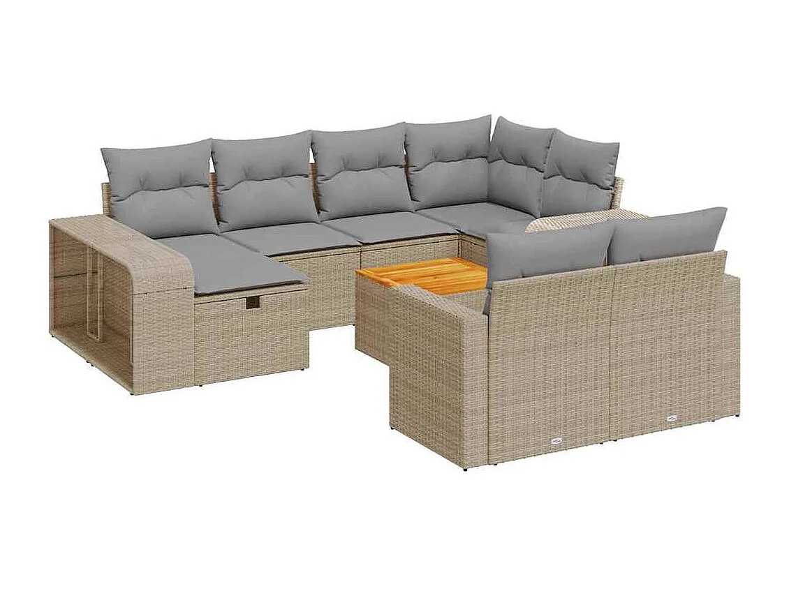 Set Divani da Giardino 11 pz con Cuscini Beige in Polyrattan
