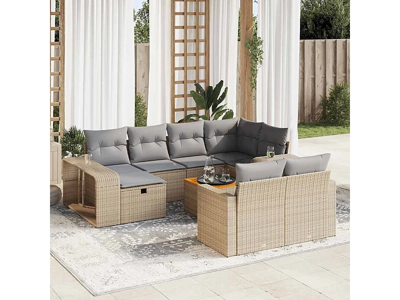 Set Divani da Giardino 11 pz con Cuscini Beige in Polyrattan