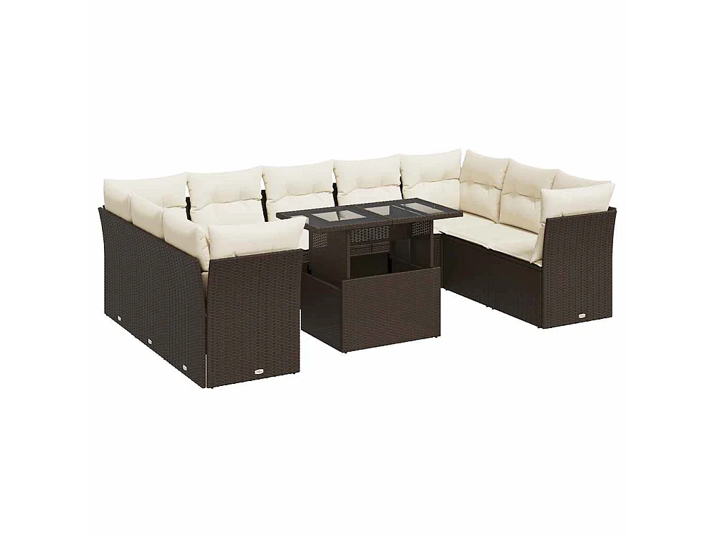 10-delige Loungeset met kussens poly rattan bruin