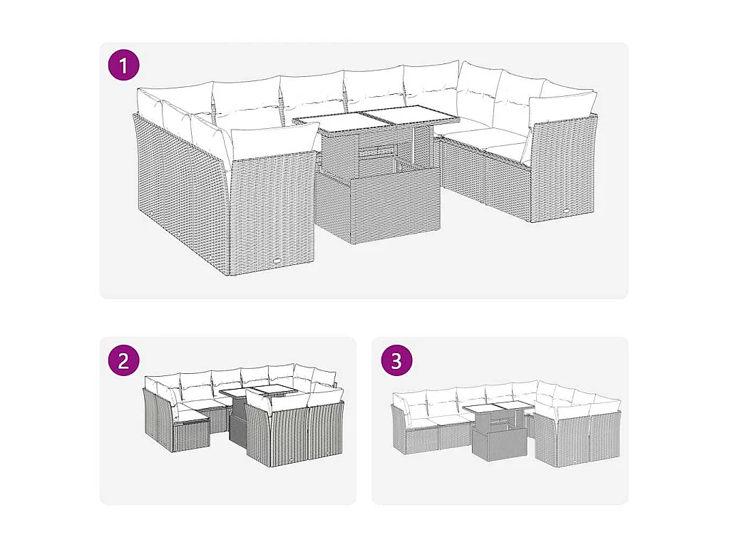 10-delige Loungeset met kussens poly rattan bruin