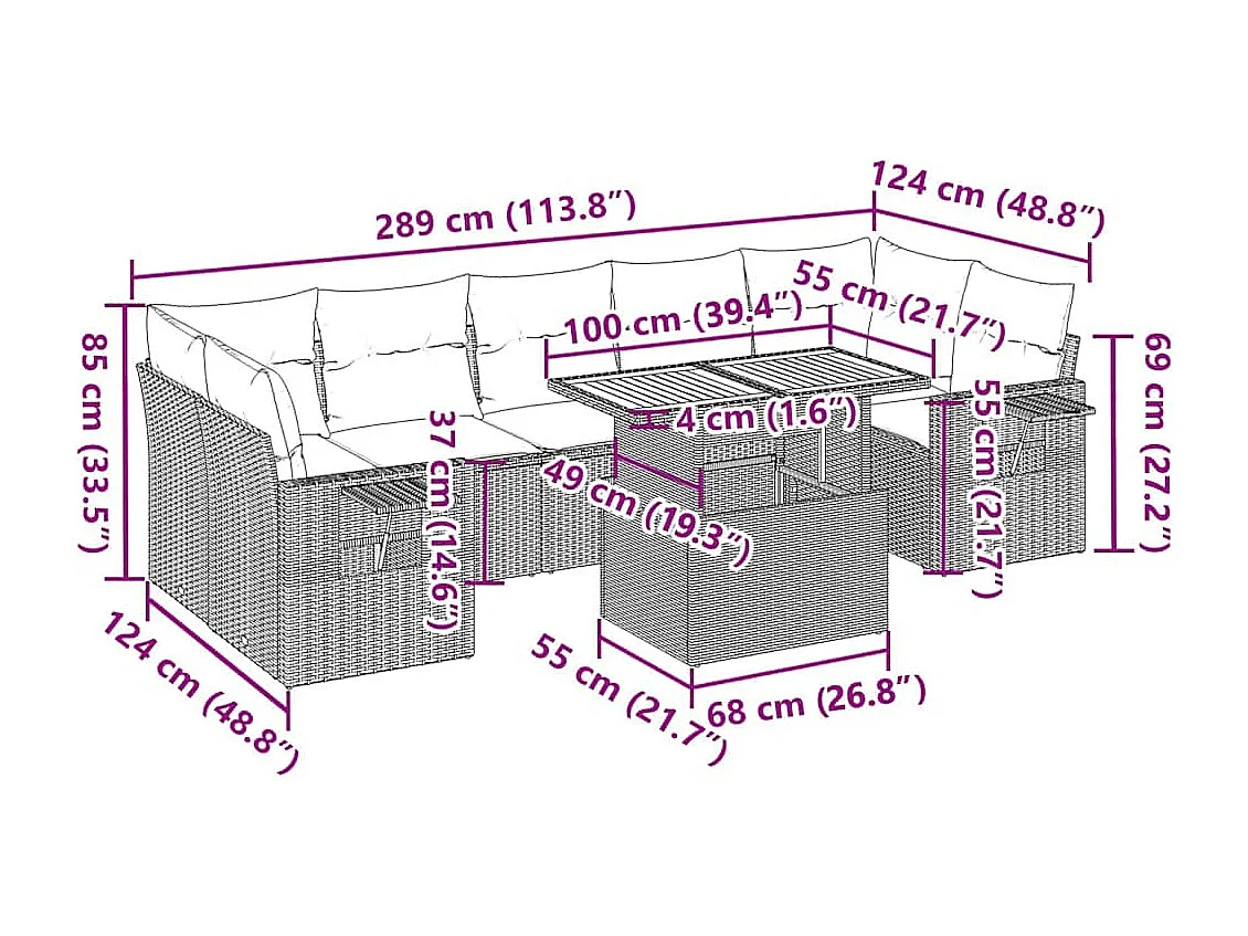 Set Divani da Giardino con Cuscini 8 pz Nero in Polyrattan