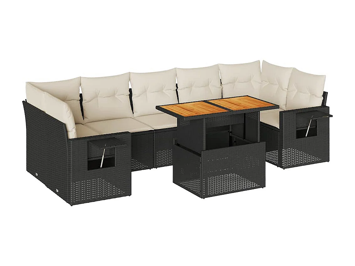 8-delige Loungeset met kussens poly rattan zwart