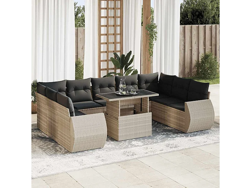 Set Divano Giardino 10 pz con Cuscini Grigio Chiaro Polyrattan
