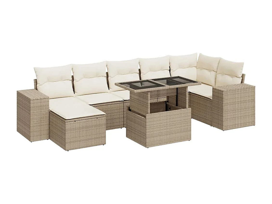 Salon de jardin avec coussins 8 pcs beige résine tressée