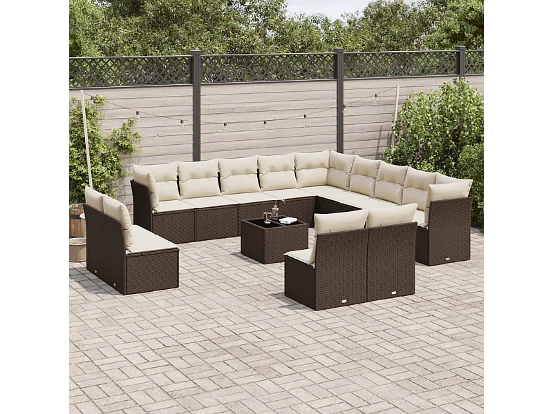 14-delige Loungeset met kussens poly rattan bruin