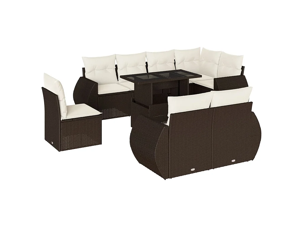 9-tlg. Garten-Sofagarnitur mit Kissen Braun Poly Rattan