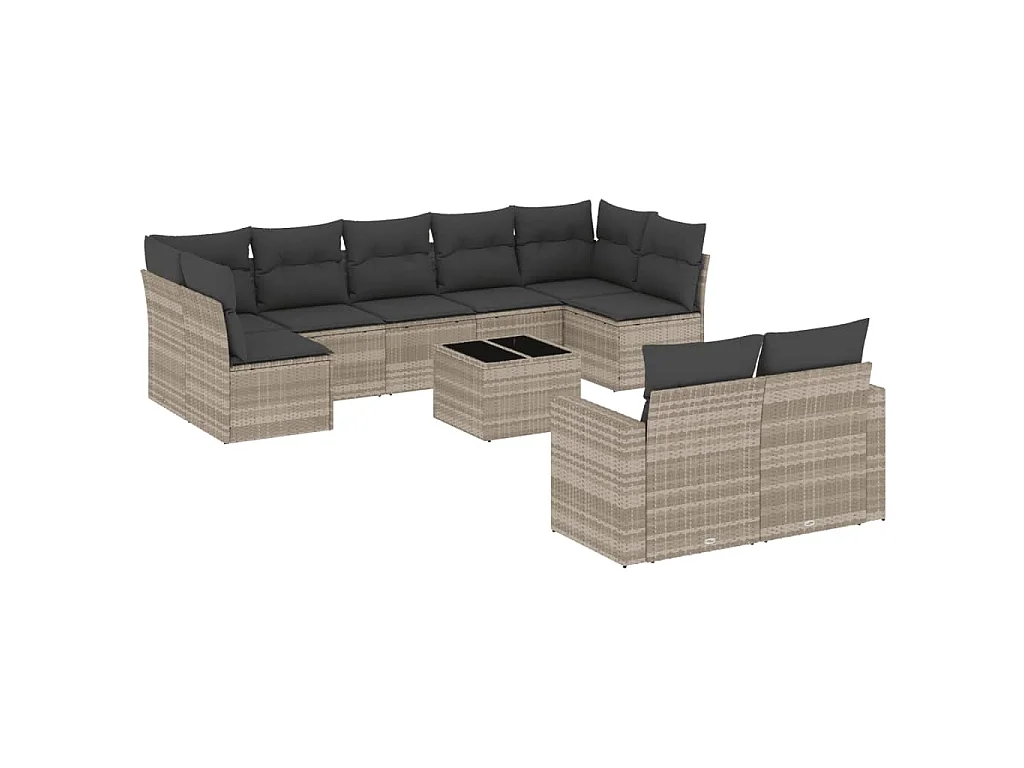10-delige Loungeset met kussens poly rattan lichtgrijs