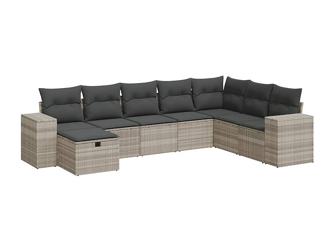Salon de jardin 8 pcs avec coussins gris clair résine tressée