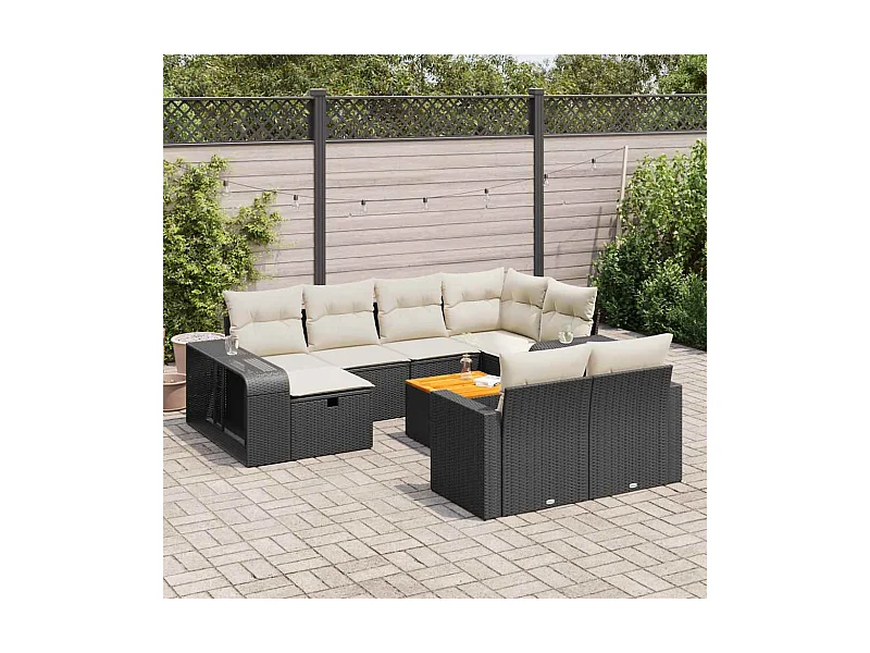 Salon de jardin 11 pcs avec coussins noir résine tressée