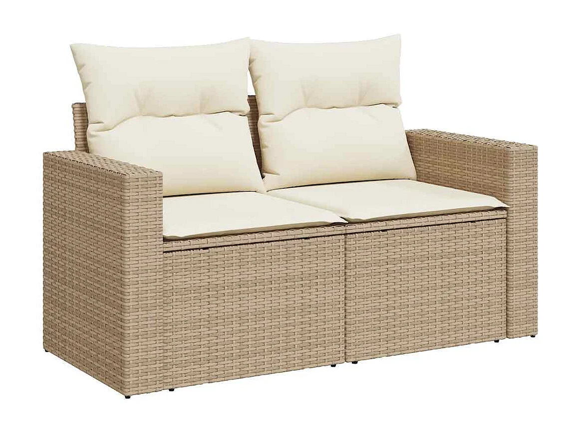 9-tlg. Garten-Sofagarnitur mit Kissen Beige Poly Rattan Akazie