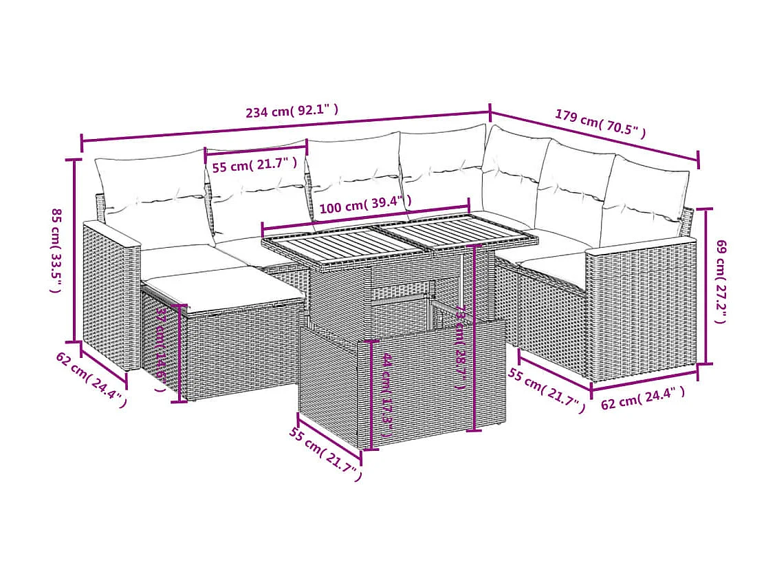 Set Divano da Giardino 8 pz con Cuscini Beige in Polyrattan
