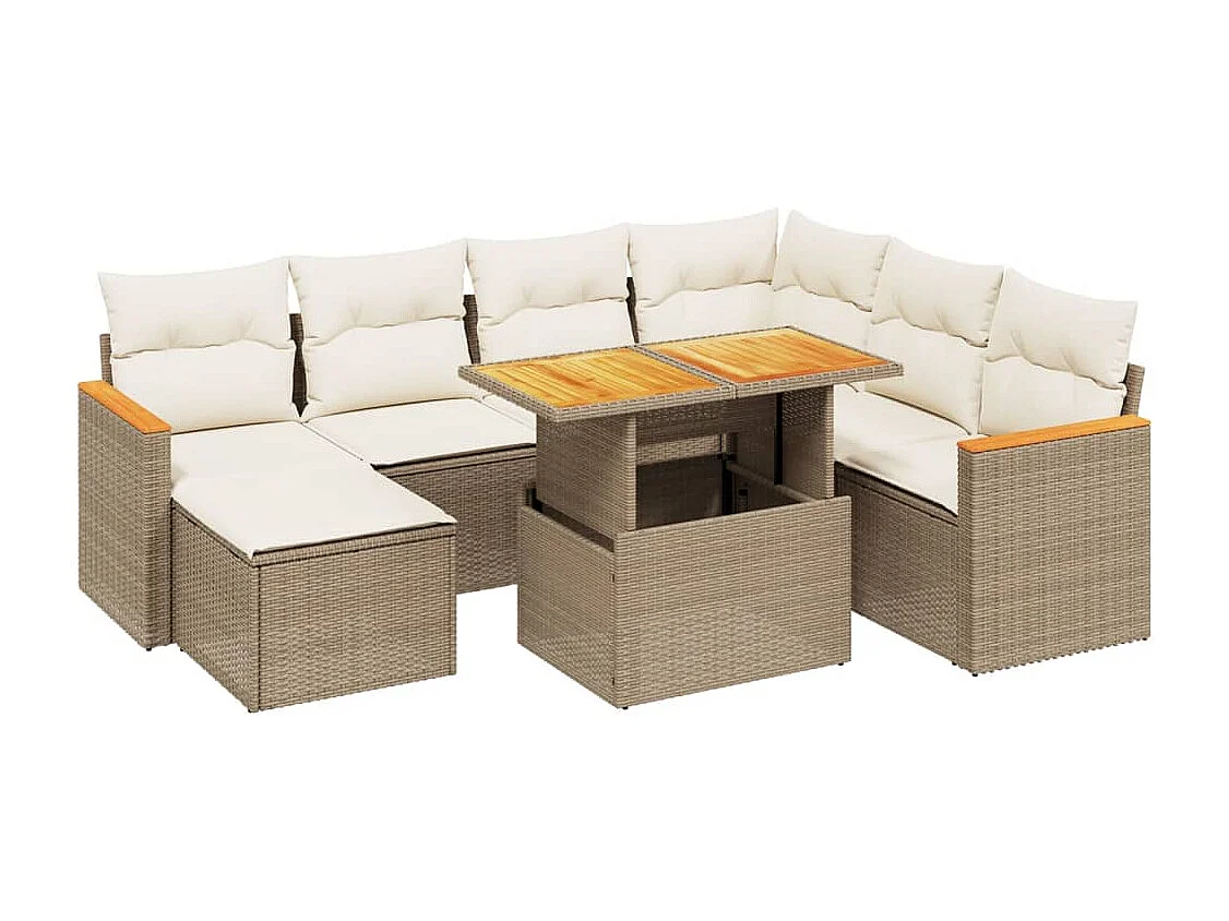 8-tlg. Garten-Sofagarnitur mit Kissen Beige Poly Rattan