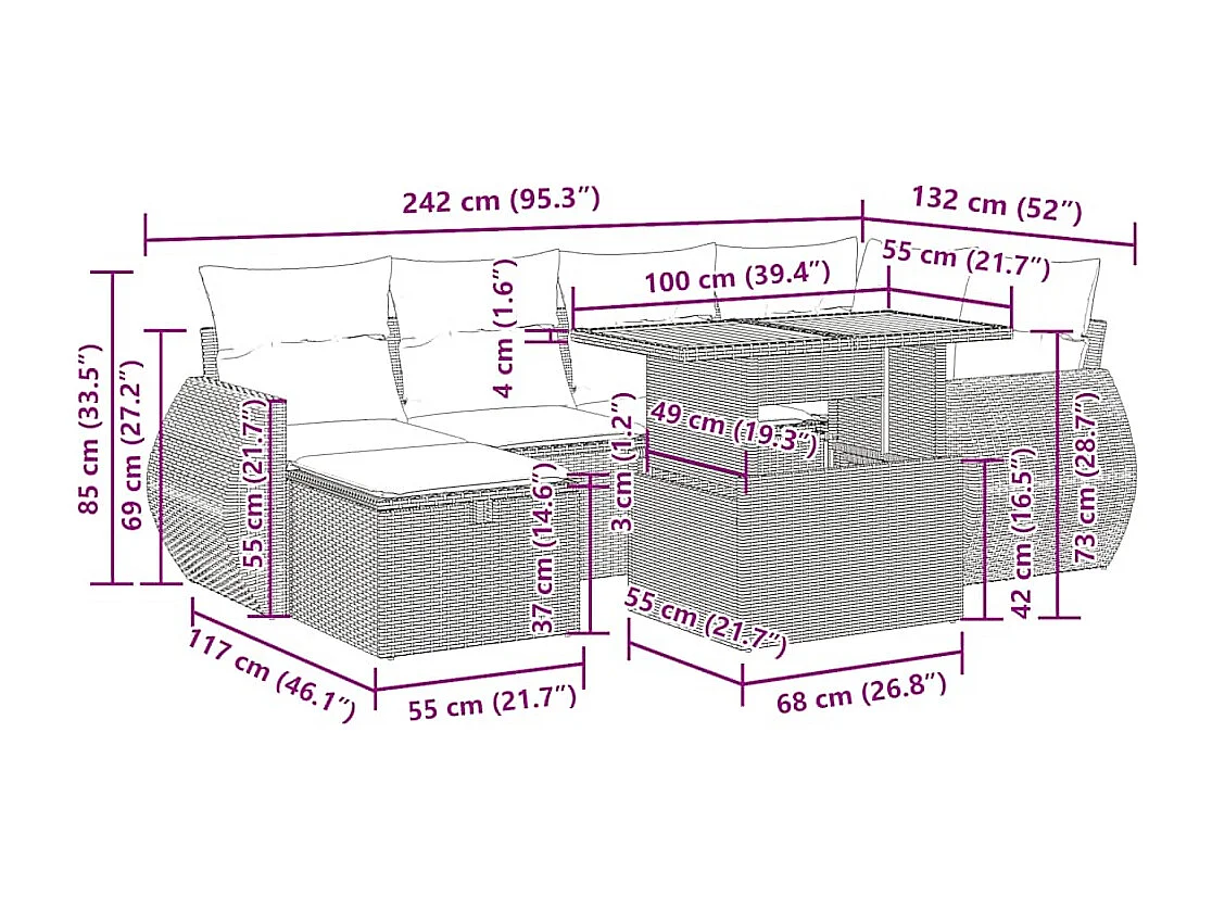 8-tlg. Garten-Sofagarnitur mit Kissen Beige Poly Rattan Akazie