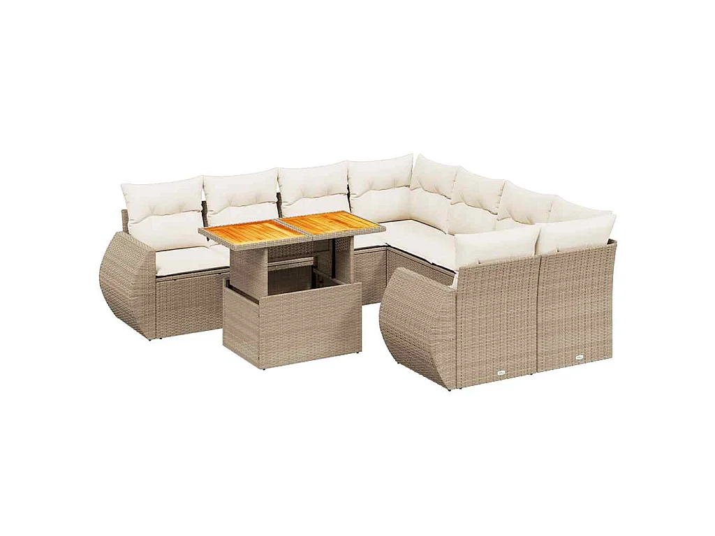 Salon de jardin avec coussins 9 pcs beige résine tressée