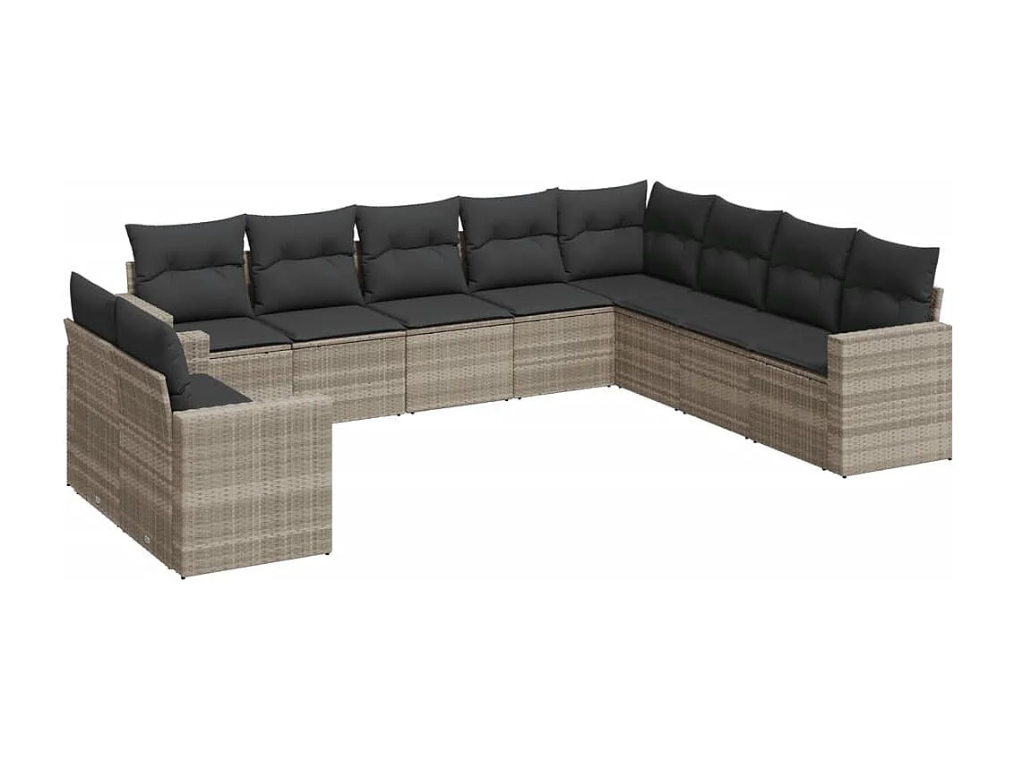 Salon de jardin avec coussins 10 pcs gris clair résine tressée