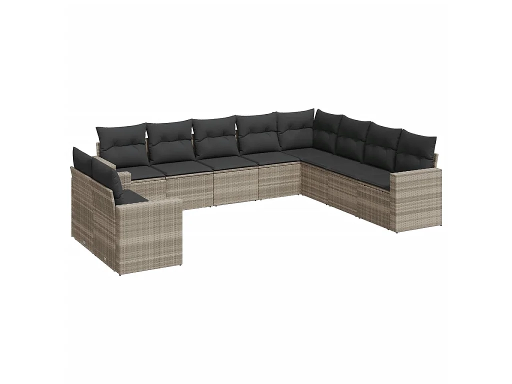 10-delige Loungeset met kussens poly rattan lichtgrijs