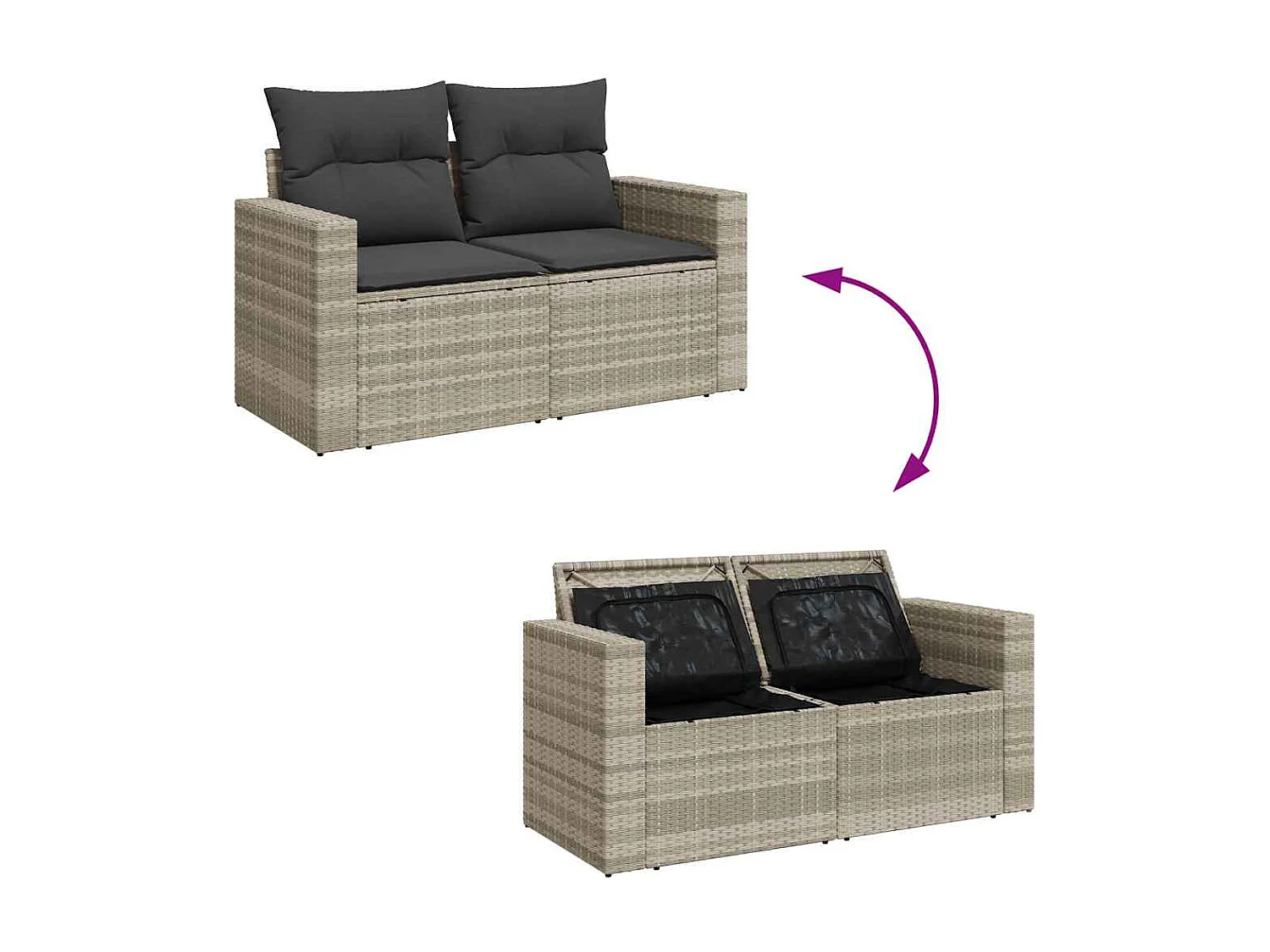 Salon de jardin 11 pcs avec coussins gris clair résine tressée