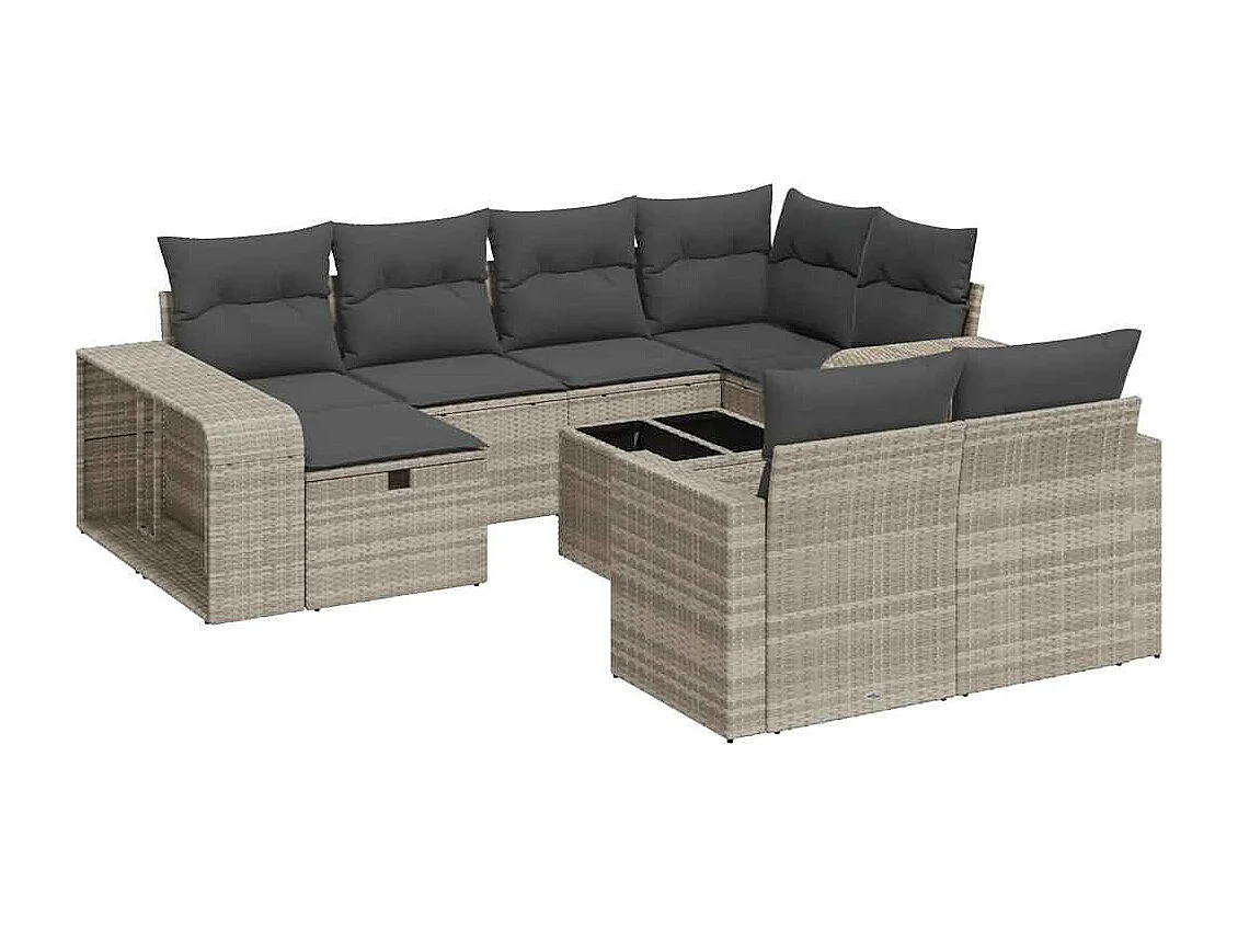 Salon de jardin 11 pcs avec coussins gris clair résine tressée