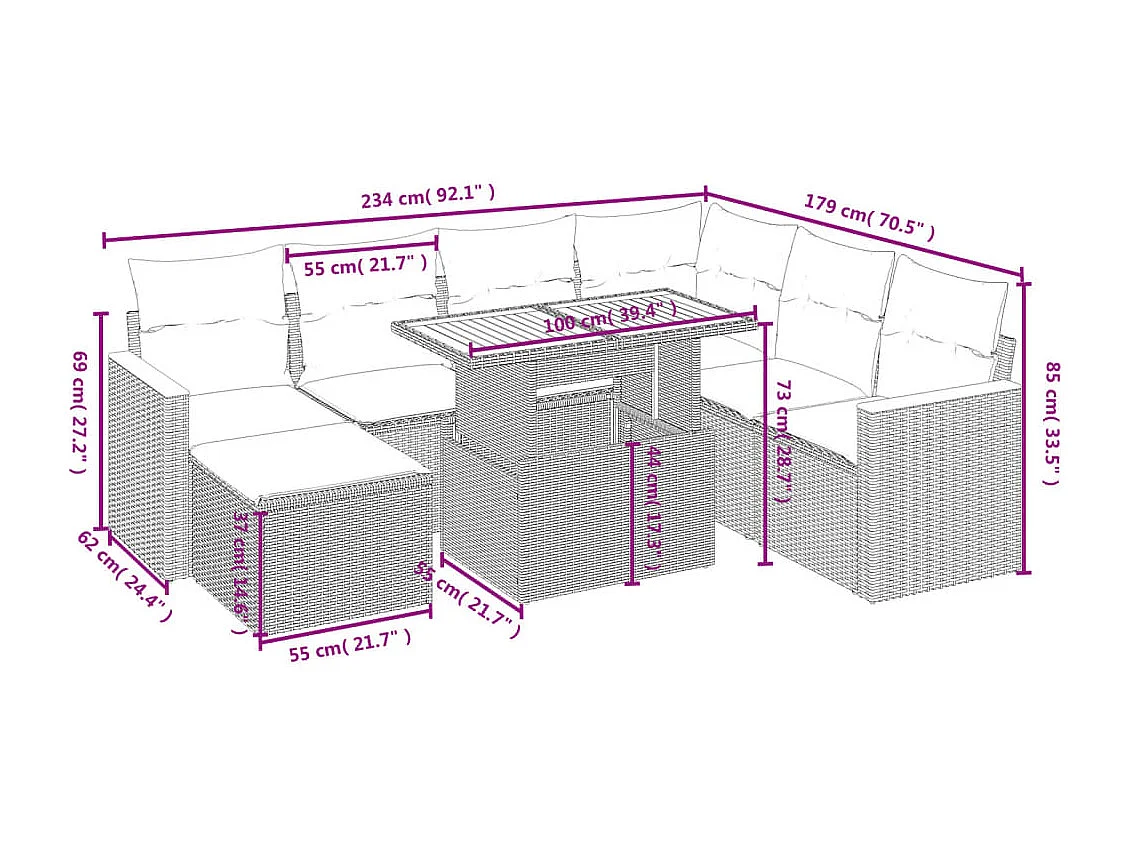 8-tlg. Garten-Sofagarnitur mit Kissen Beige Poly Rattan