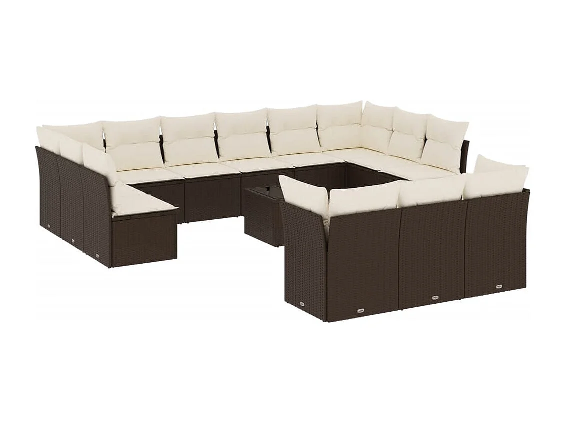 14-tlg. Garten-Sofagarnitur mit Kissen Braun Poly Rattan