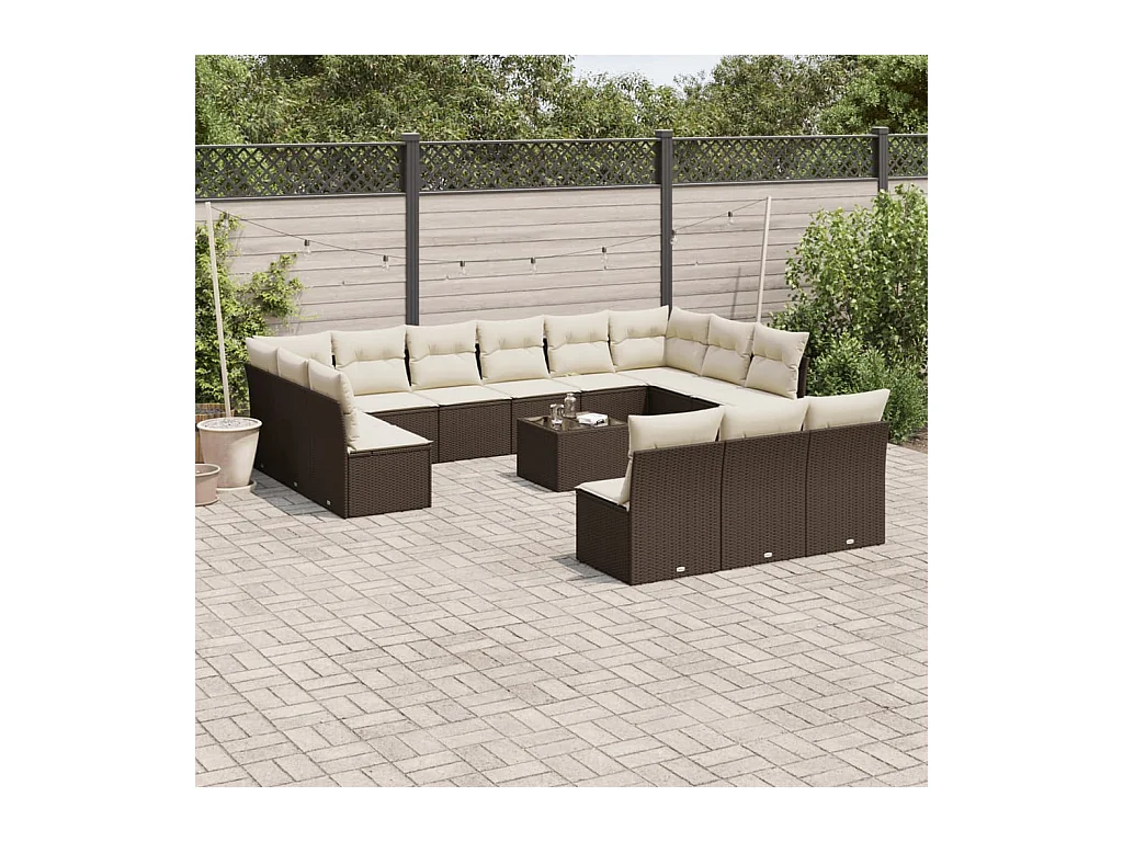 14-tlg. Garten-Sofagarnitur mit Kissen Braun Poly Rattan