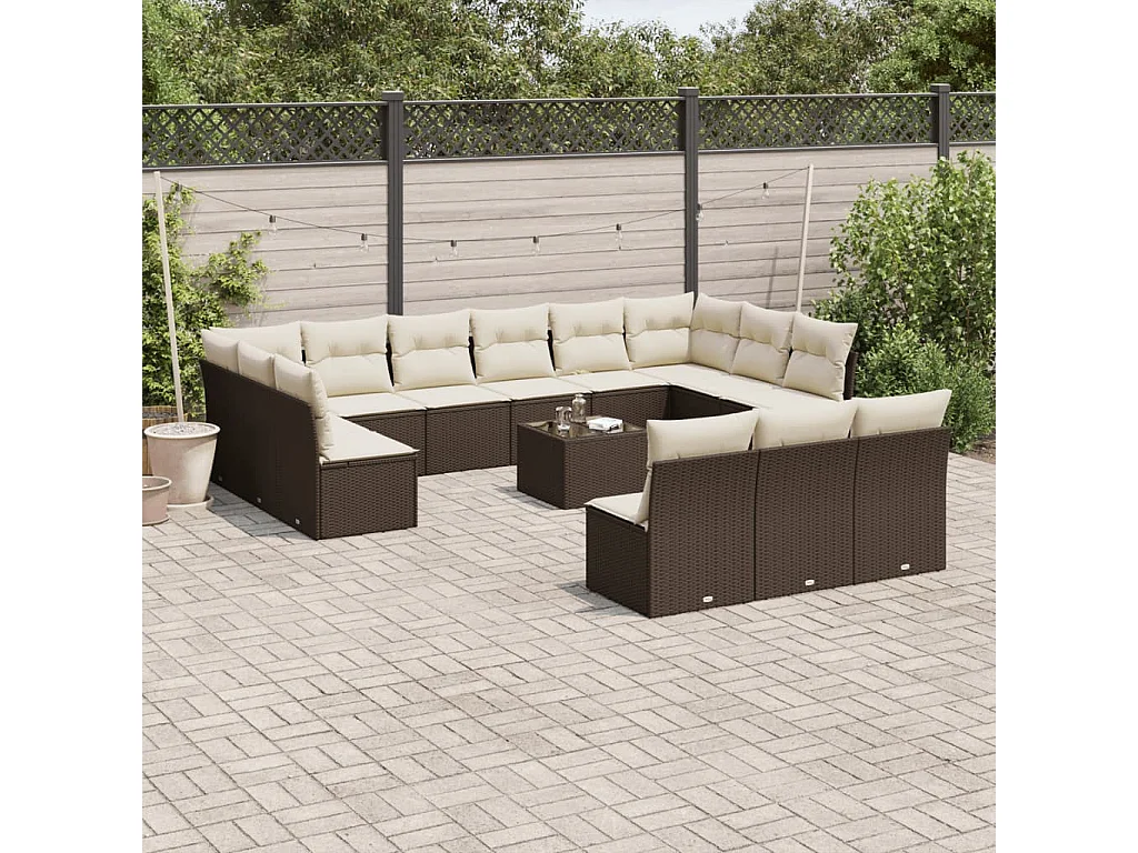 14-tlg. Garten-Sofagarnitur mit Kissen Braun Poly Rattan