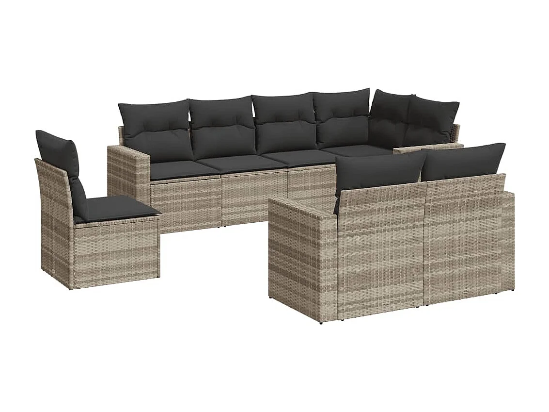 Set Divano da Giardino 8pz con Cuscini Grigio Chiaro Polyrattan