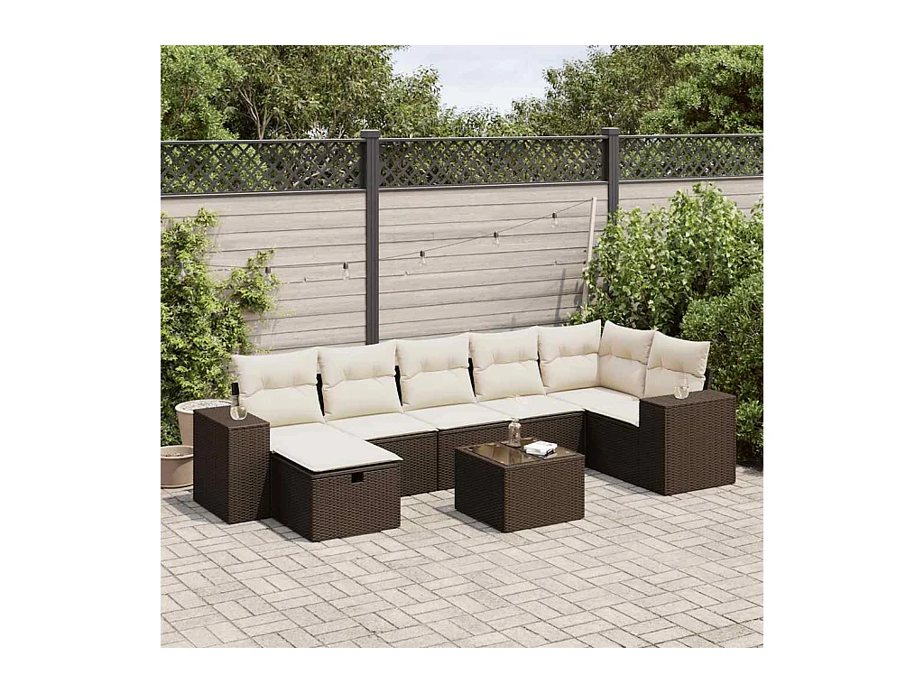 8-delige Loungeset met kussens poly rattan bruin