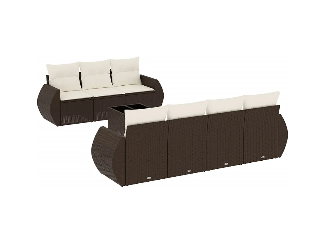 8-delige Loungeset met kussens poly rattan bruin