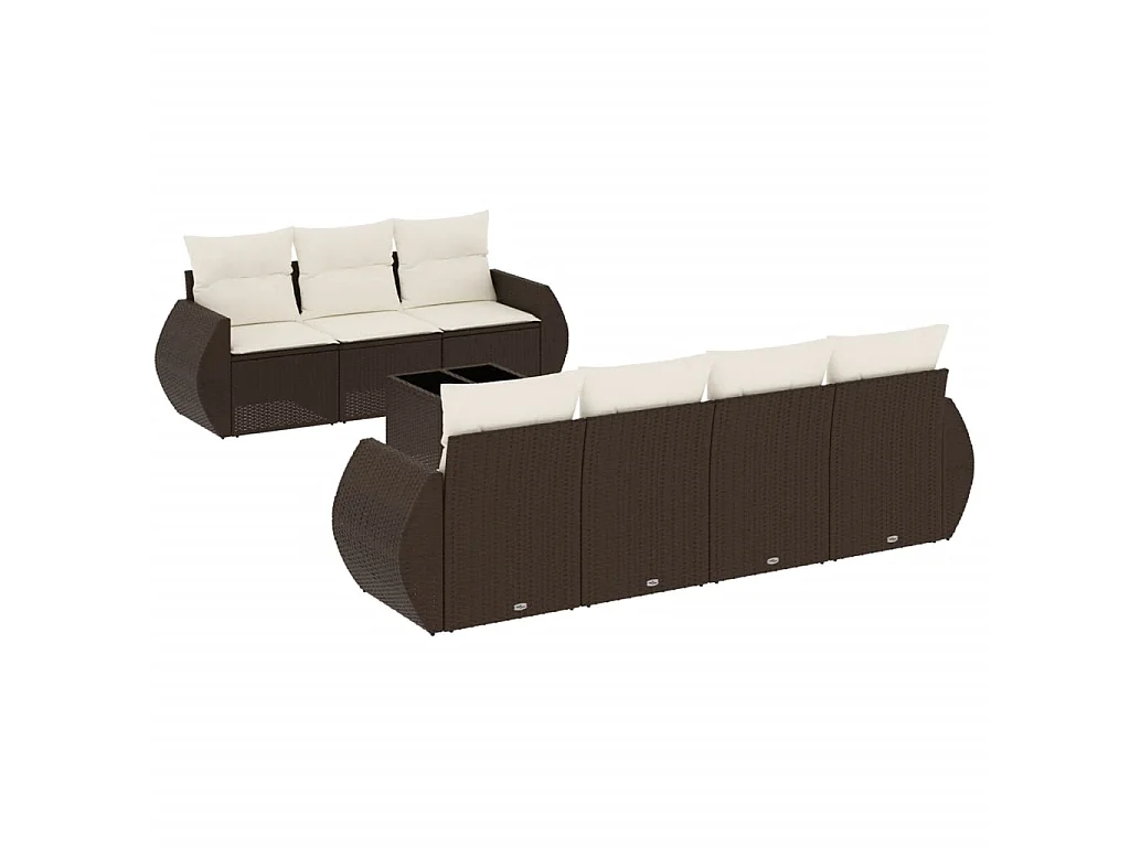 8-delige Loungeset met kussens poly rattan bruin