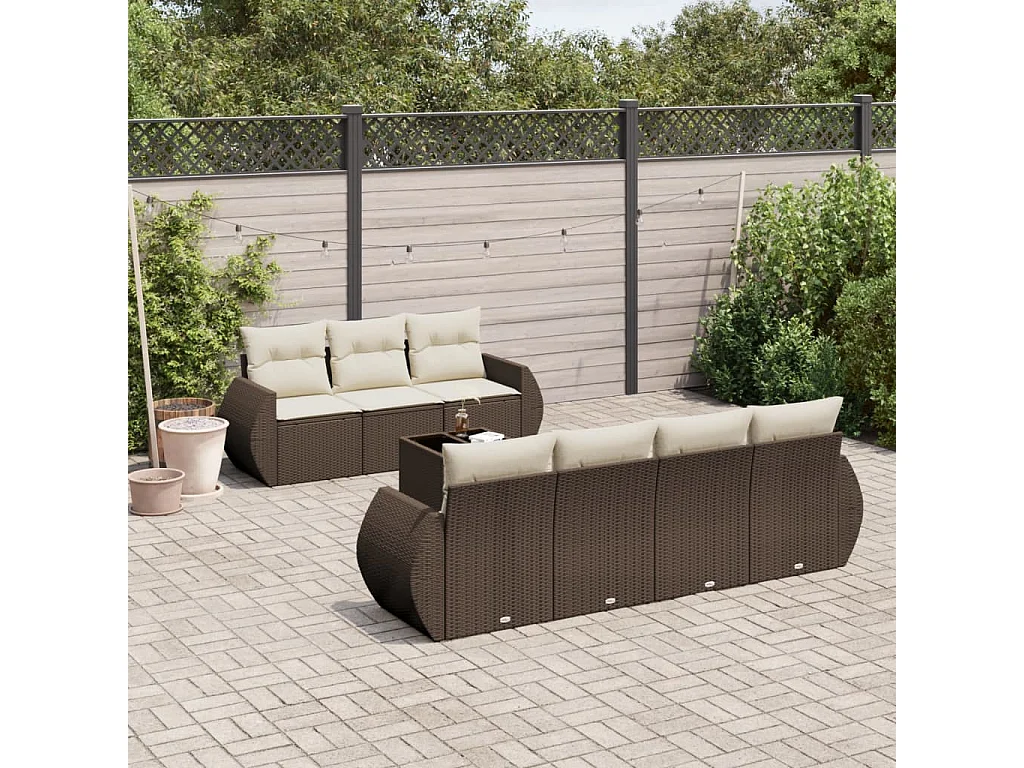 8-delige Loungeset met kussens poly rattan bruin