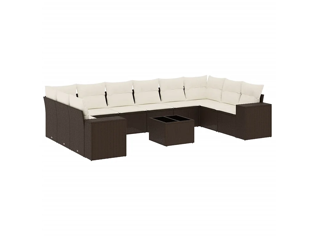 11-delige Loungeset met kussens poly rattan bruin