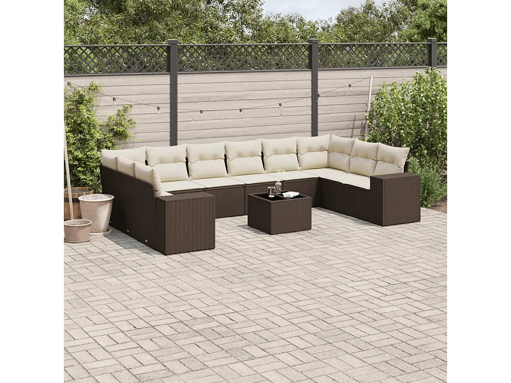 11-delige Loungeset met kussens poly rattan bruin