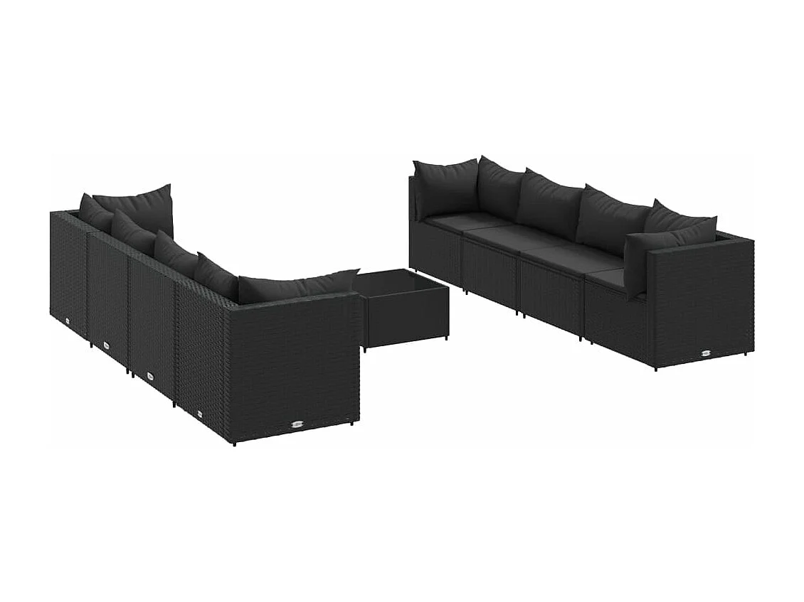Salon de jardin 9 pcs avec coussins Noir Résine tressée