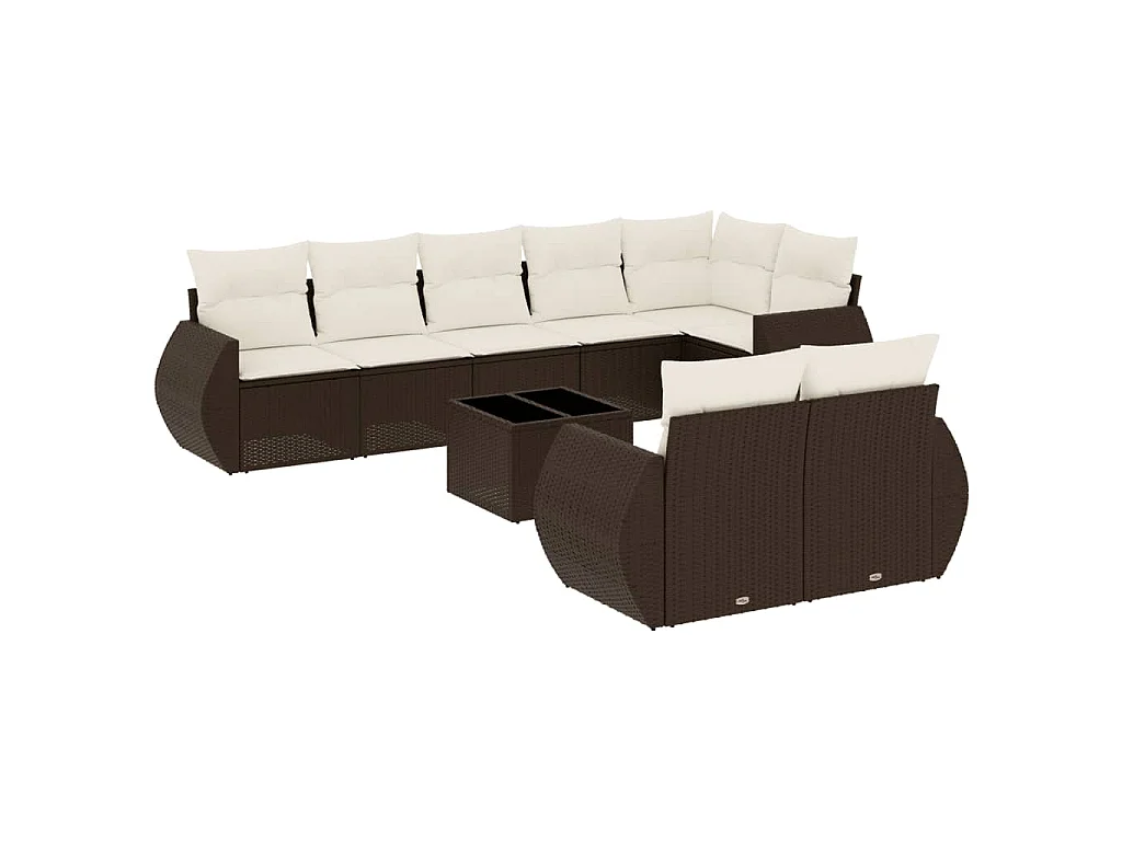 9-delige Loungeset met kussens poly rattan bruin
