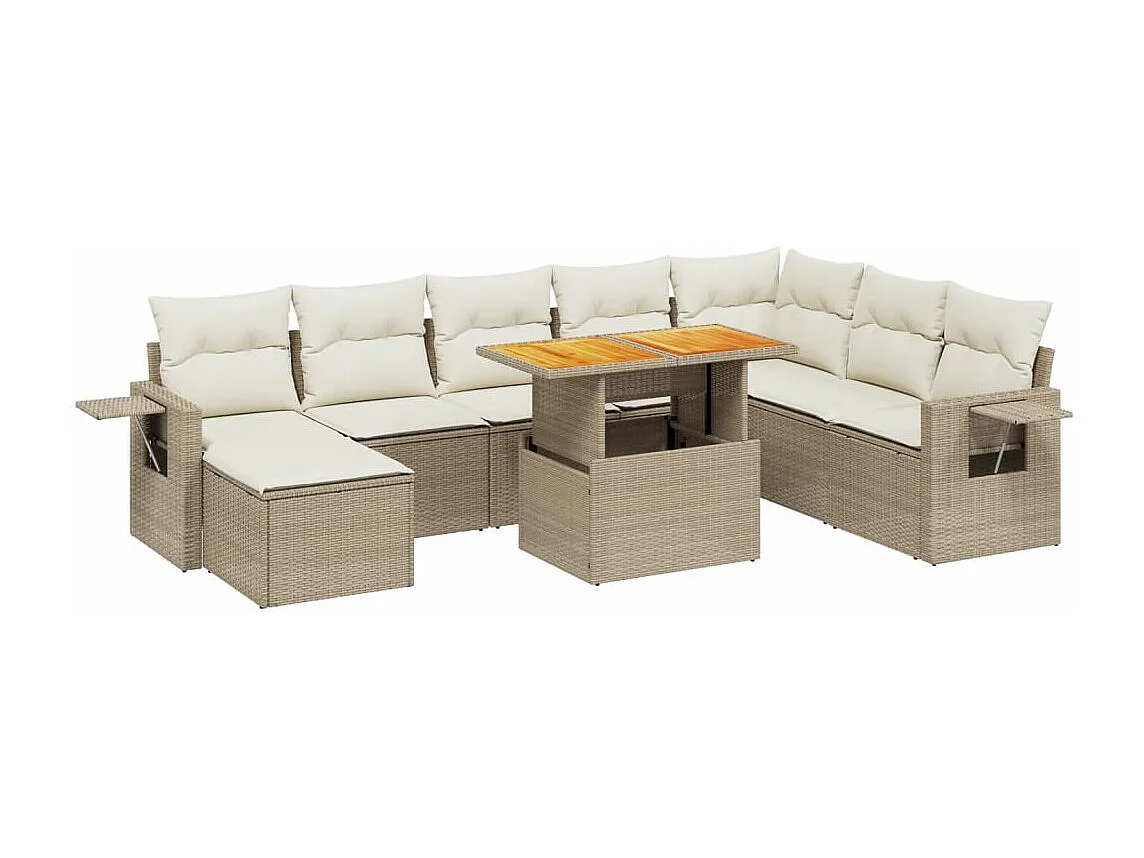 Salon de jardin avec coussins 9 pcs beige résine tressée