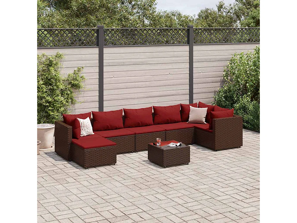 8-delige Loungeset met kussens poly rattan bruin