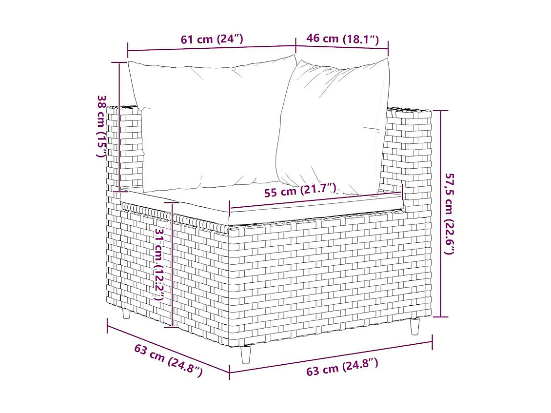 8-delige Loungeset met kussens poly rattan bruin