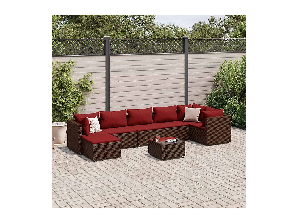 Salon de jardin avec coussins 8 pcs marron résine tressée